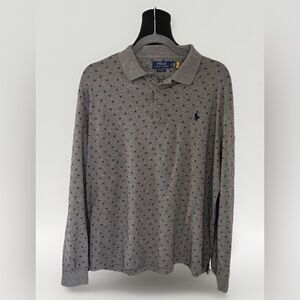 Polo Ralph Lauren Classic Fit Long Sleeve Polo Shirt Gray Pattern Mens Large